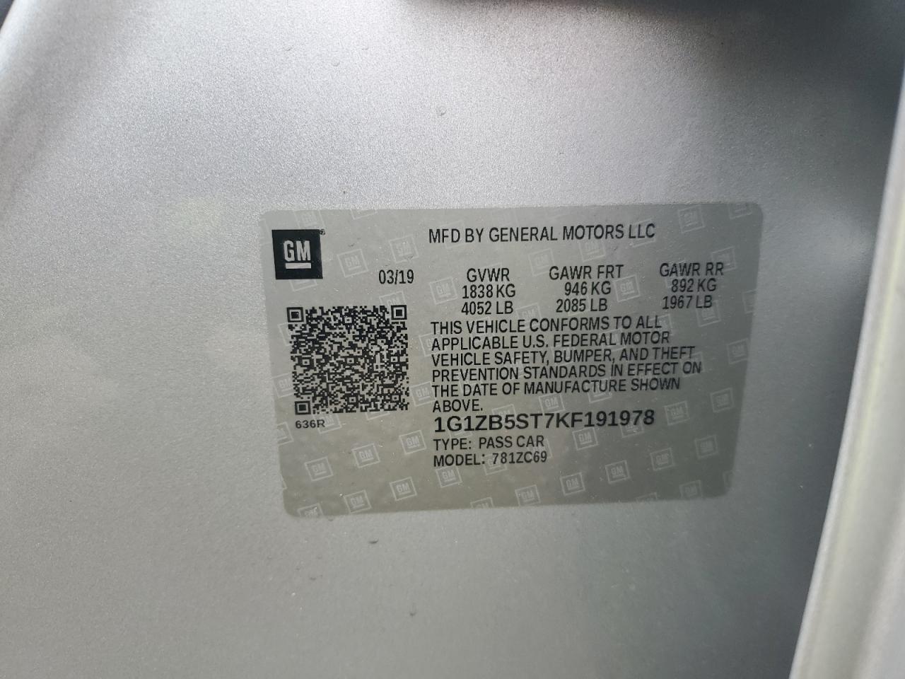 1G1ZB5ST7KF191978 CHEVROLET MALIBU 2019