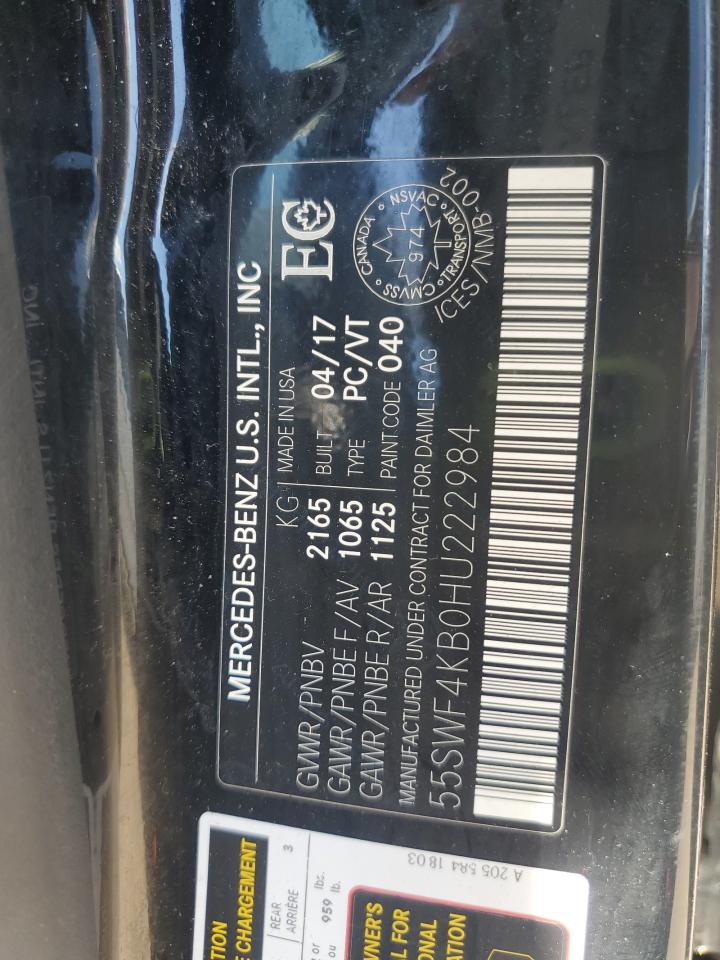 2017 Mercedes-Benz C 300 4Matic VIN: 55SWF4KB0HU222984 Lot: 55219525