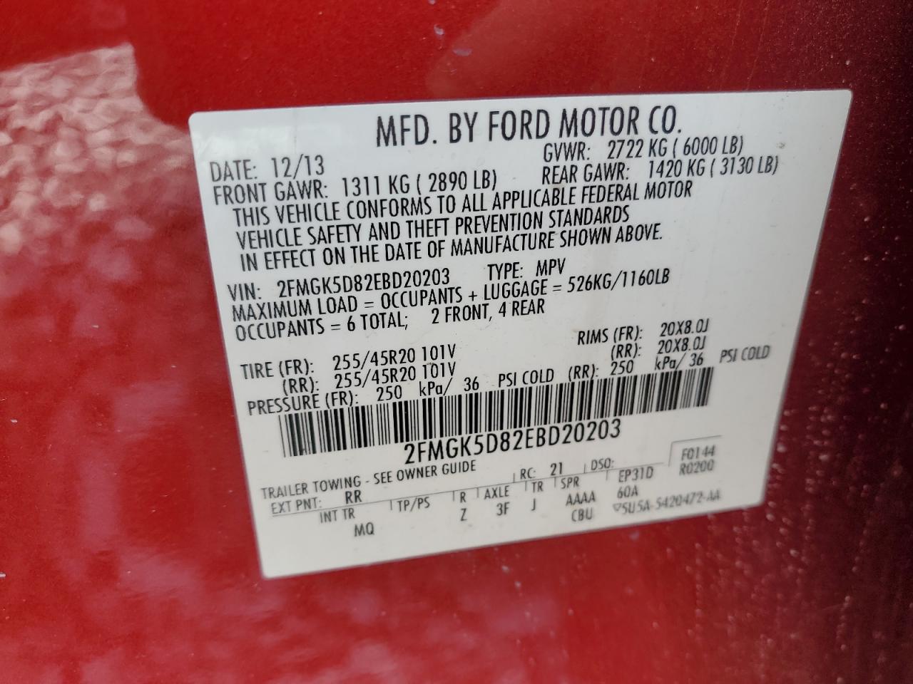 2014 Ford Flex Limited VIN: 2FMGK5D82EBD20203 Lot: 57128975