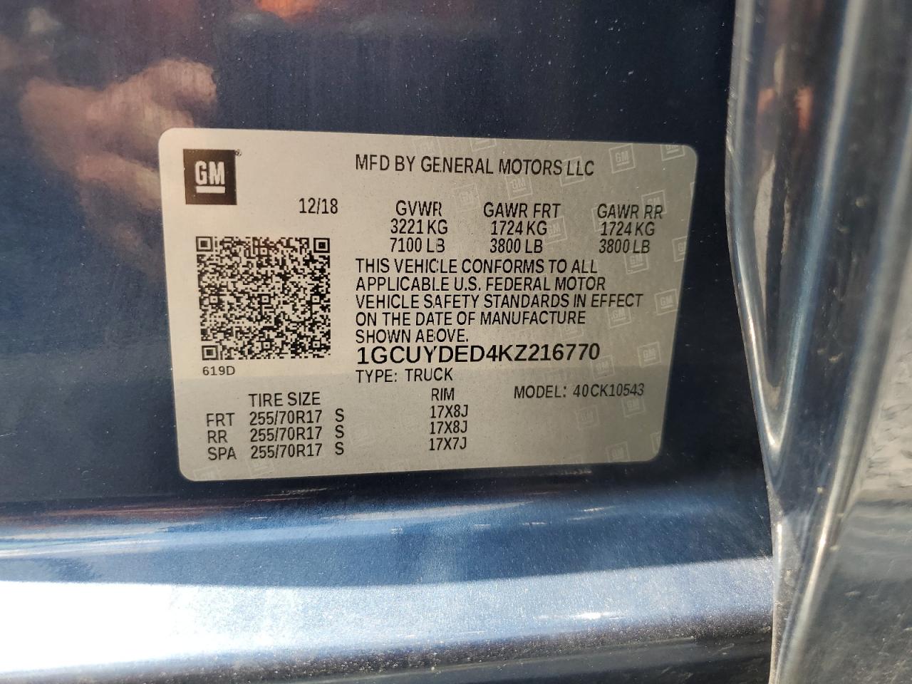 1GCUYDED4KZ216770 CHEVROLET ALL Models 2019