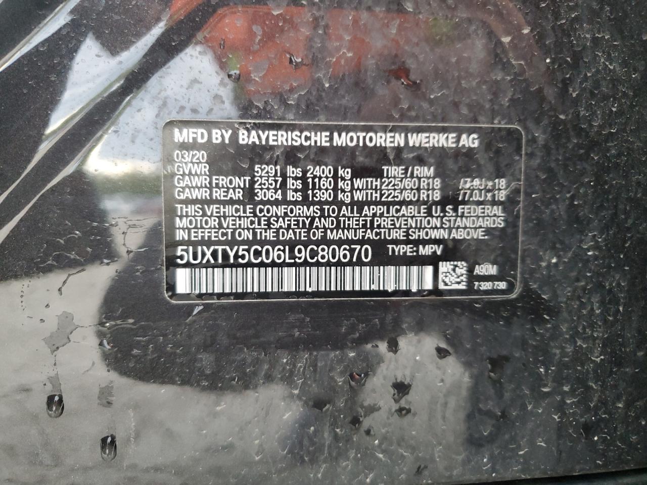 2020 BMW X3 xDrive30I VIN: 5UXTY5C06L9C80670 Lot: 56392155