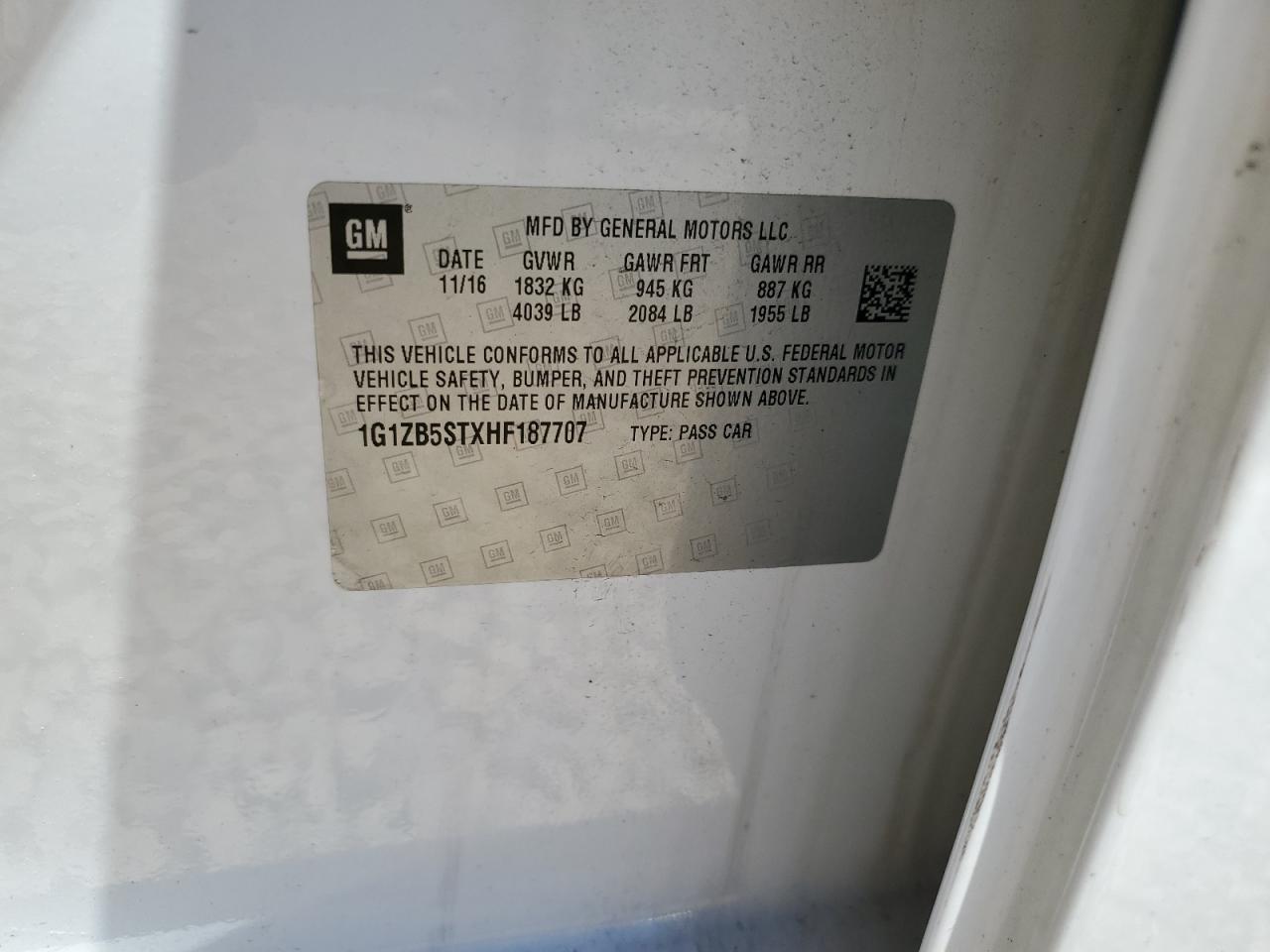 1G1ZB5STXHF187707 CHEVROLET MALIBU 2017