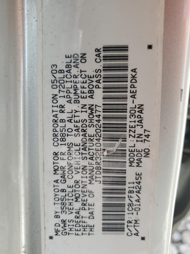 2004 Toyota Corolla Ce VIN: JTDBR32E042024477 Lot: 56577125