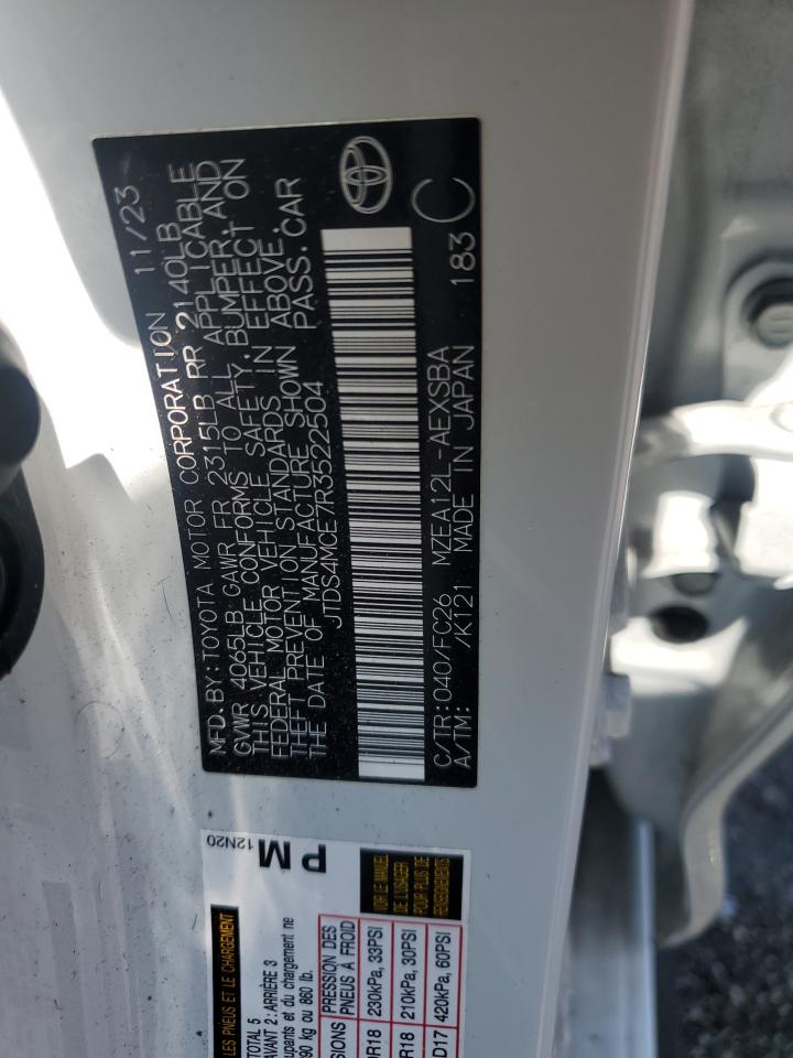 2024 Toyota Corolla Se VIN: JTDS4MCE7R3522504 Lot: 55481475