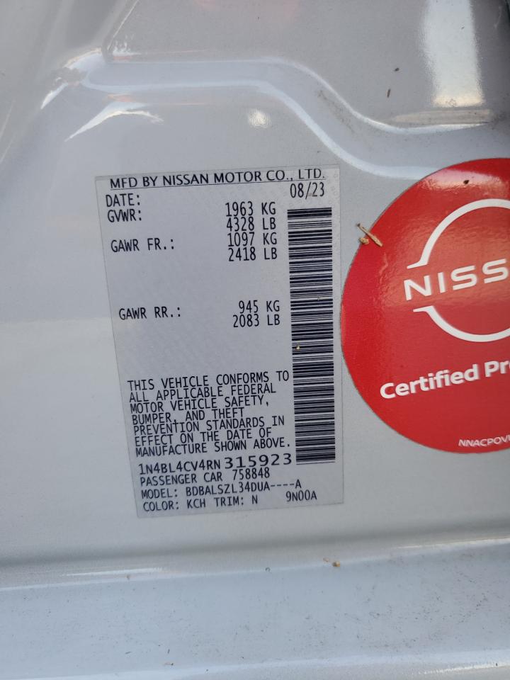 2024 Nissan Altima Sr VIN: 1N4BL4CV4RN315923 Lot: 55265615