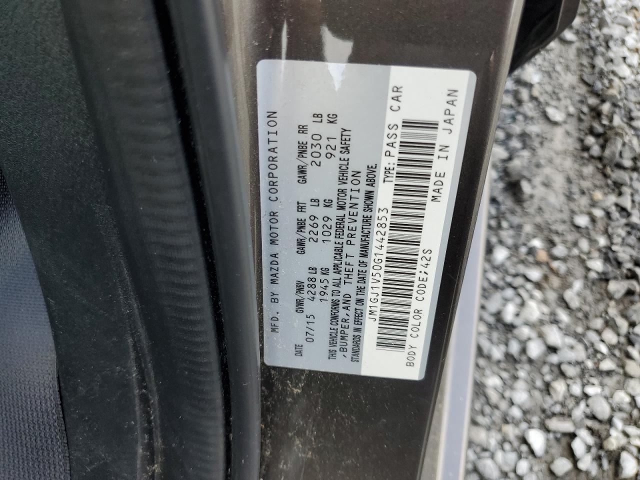 2016 Mazda 6 Touring VIN: JM1GJ1V50G1442853 Lot: 56409175