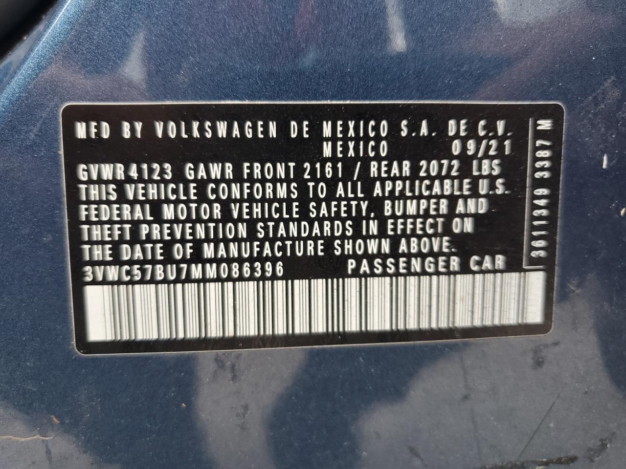 2021 Volkswagen Jetta S VIN: 3VWC57BU7MM086396 Lot: 56699095