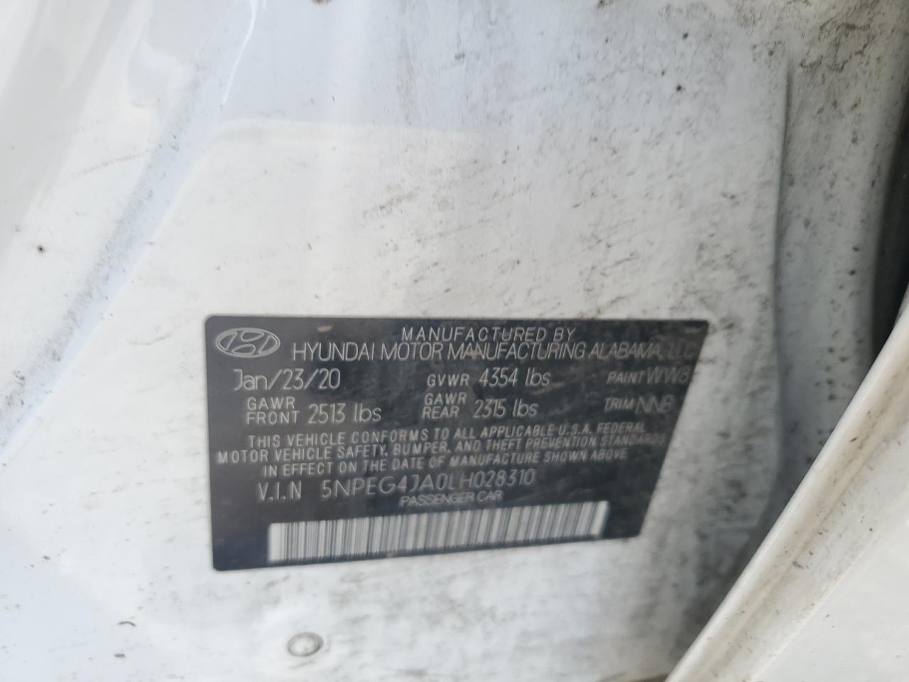 2020 Hyundai Sonata Se VIN: 5NPEG4JA0LH028310 Lot: 55633915