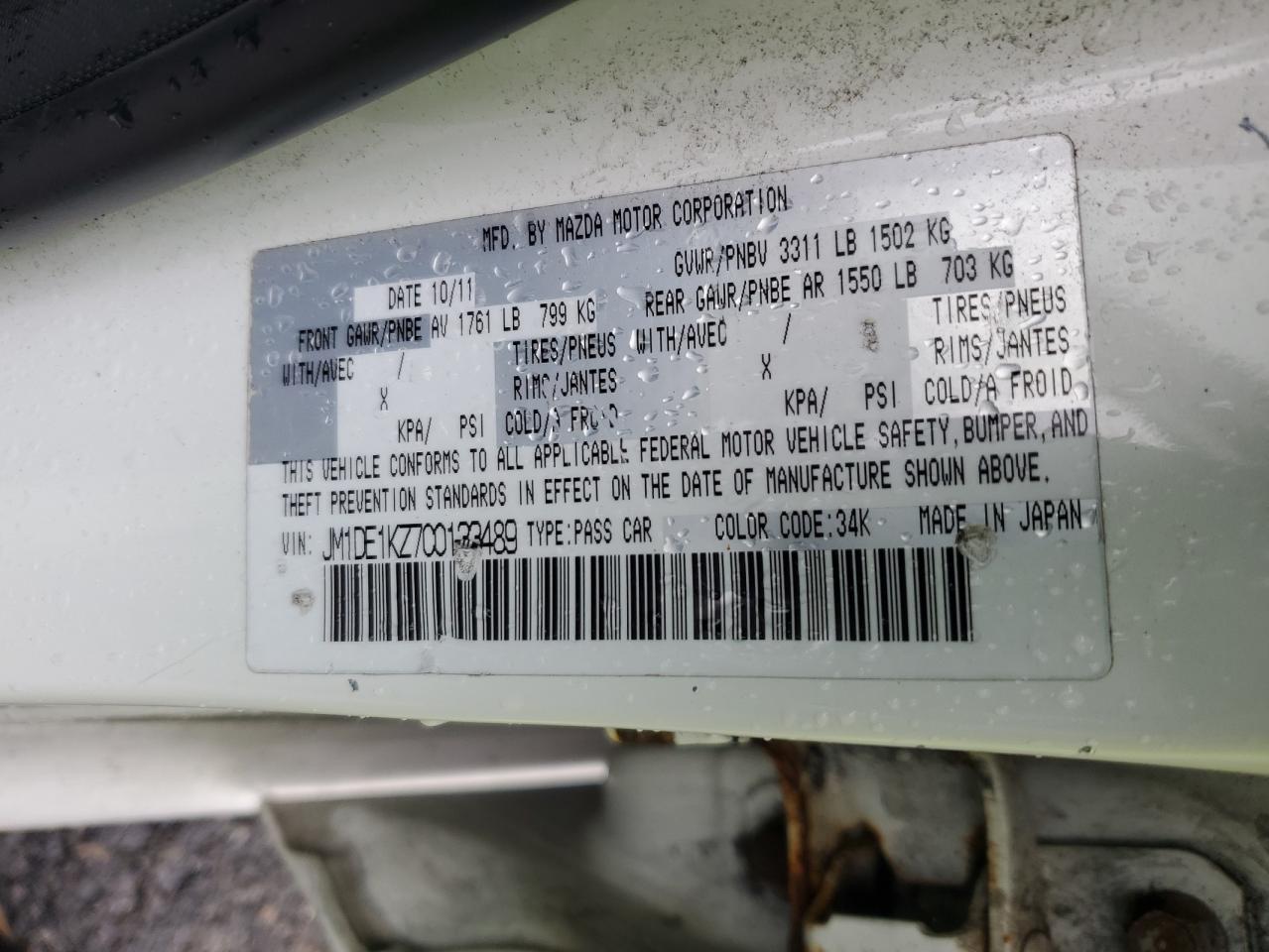 2012 Mazda Mazda2 VIN: JM1DE1KZ7C0133489 Lot: 55502355