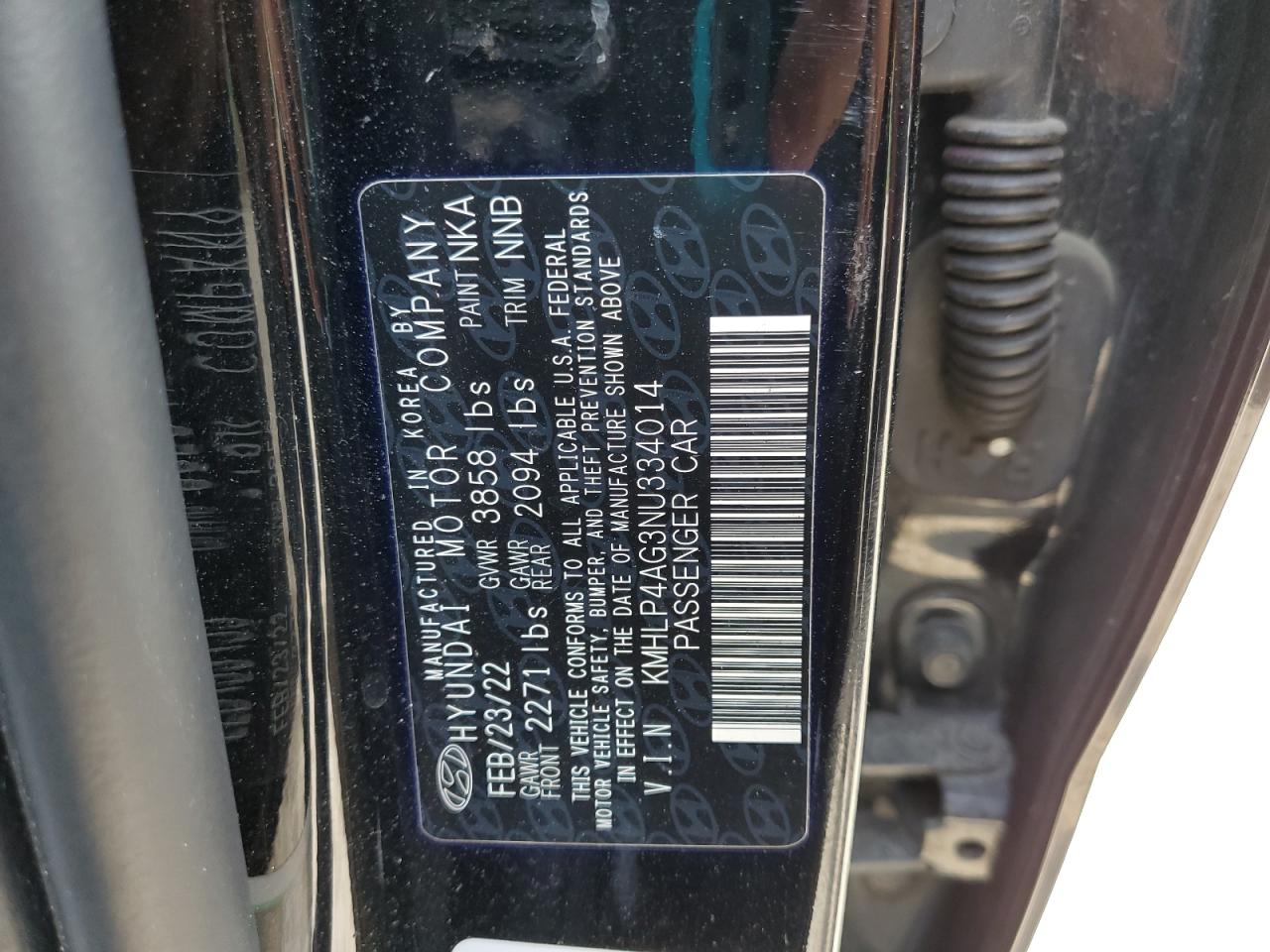 2022 Hyundai Elantra Limited VIN: KMHLP4AG3NU334014 Lot: 57089545