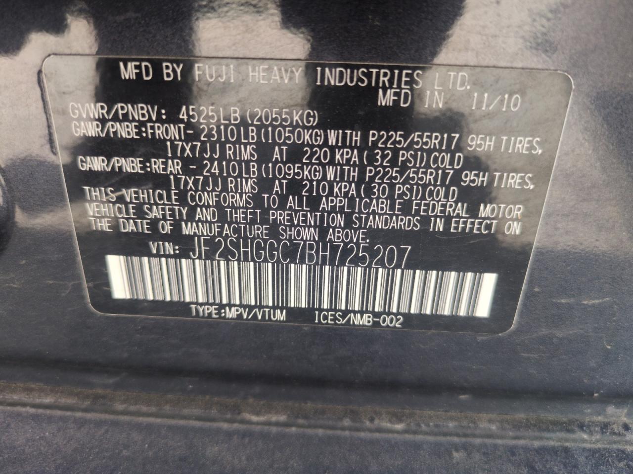 2011 Subaru Forester Touring VIN: JF2SHGGC7BH725207 Lot: 57239315