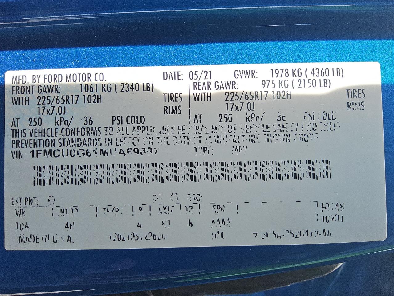 1FMCU0G61MUA69897 FORD ESCAPE 2021