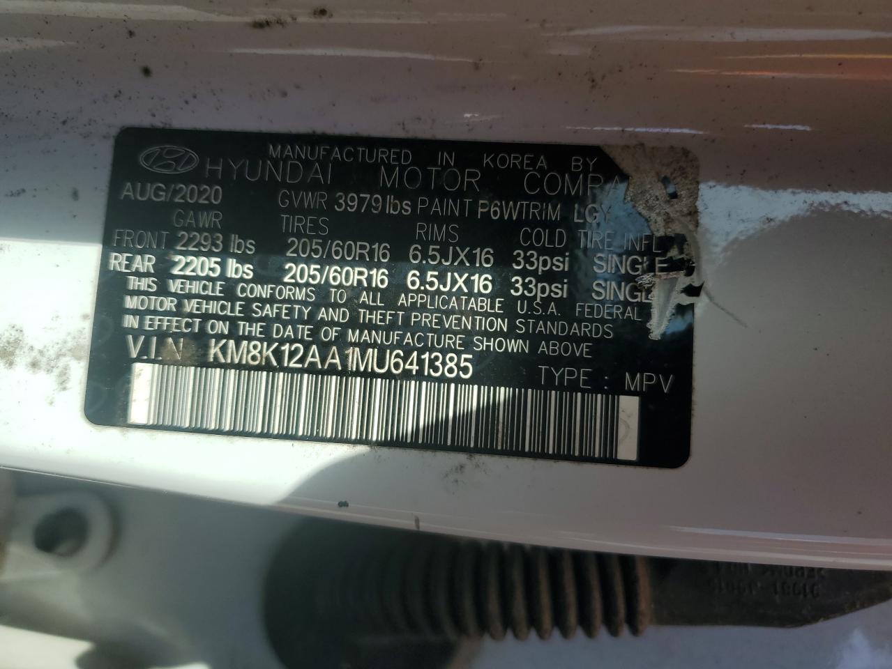 KM8K12AA1MU641385 HYUNDAI KONA 2021