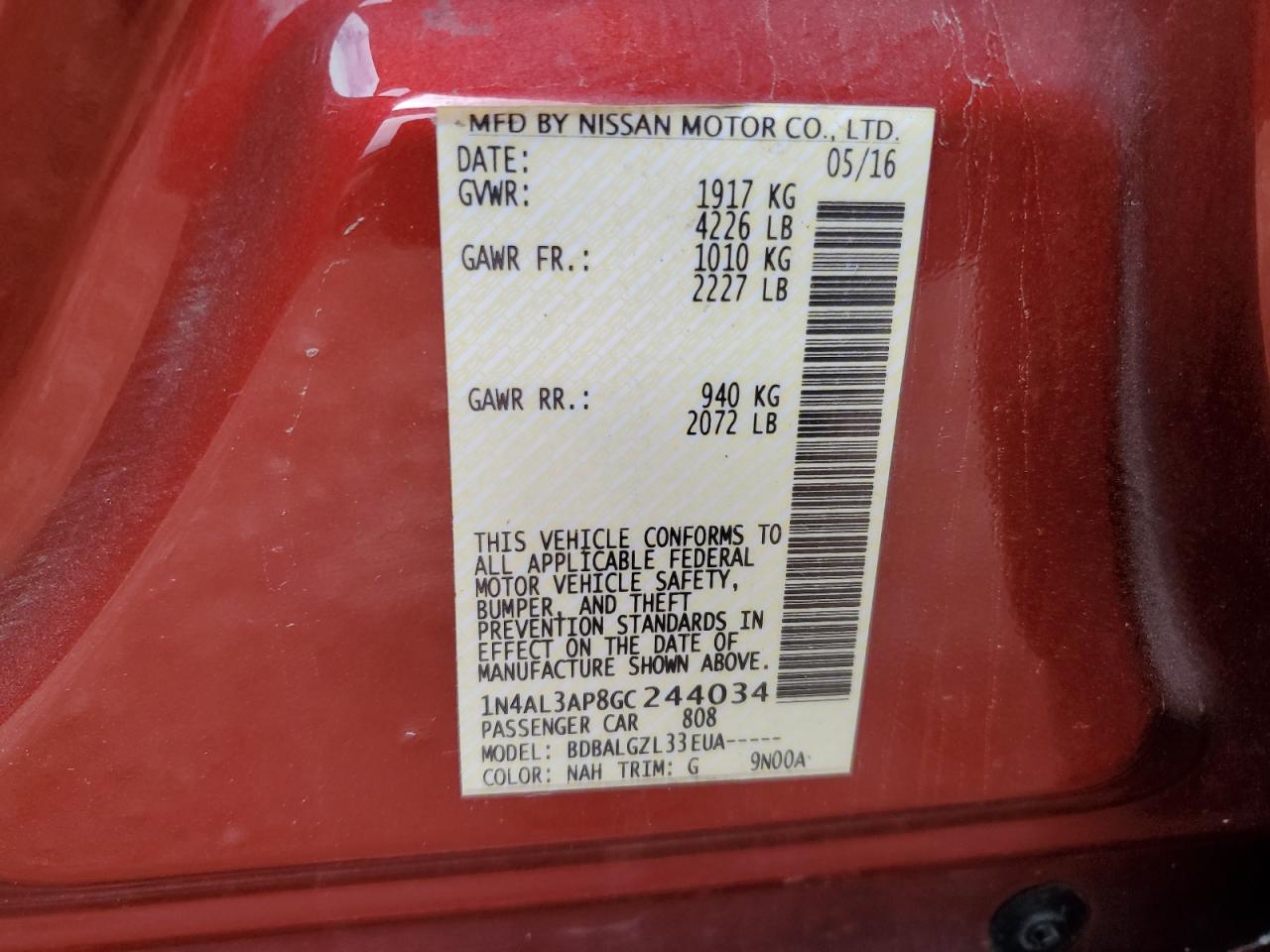 1N4AL3AP8GC244034 NISSAN ALTIMA 2016