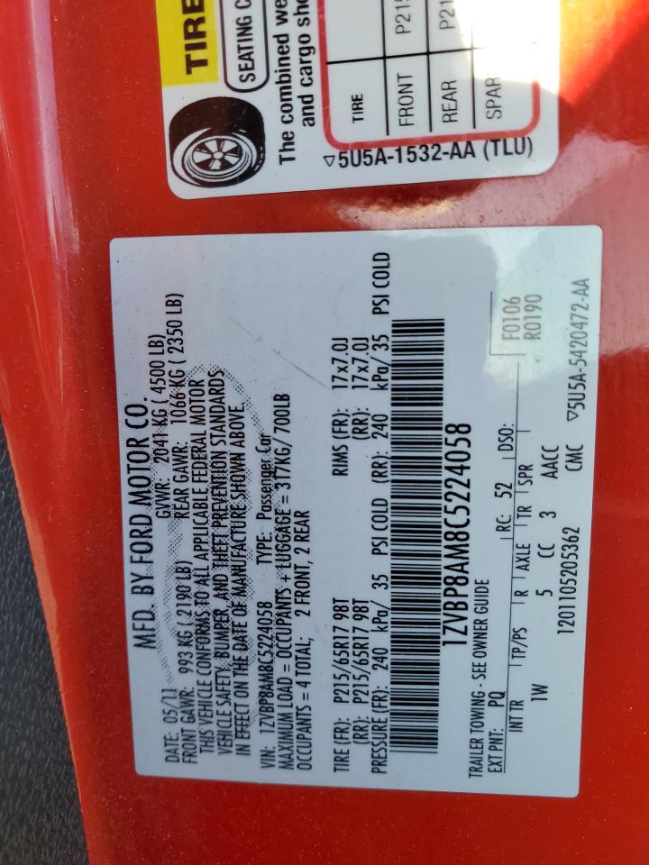 2012 Ford Mustang VIN: 1ZVBP8AM8C5224058 Lot: 59056655