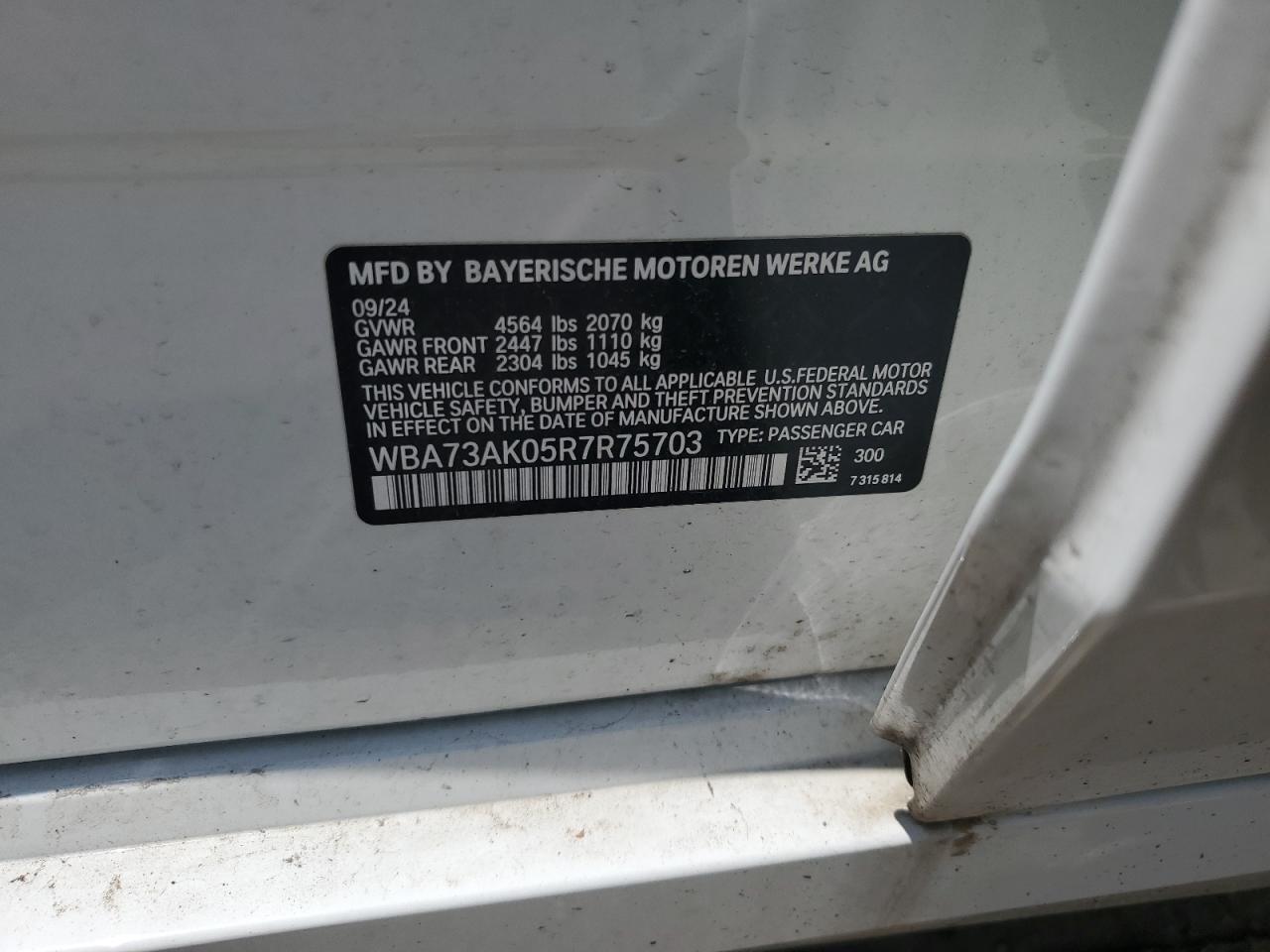 2024 BMW 228Xi VIN: WBA73AK05R7R75703 Lot: 59001895