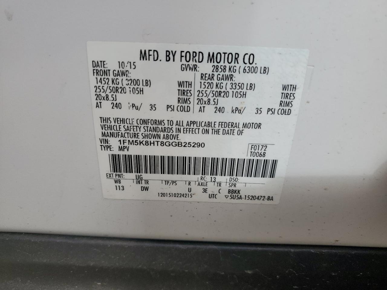 1FM5K8HT8GGB25290 FORD EXPLORER 2016