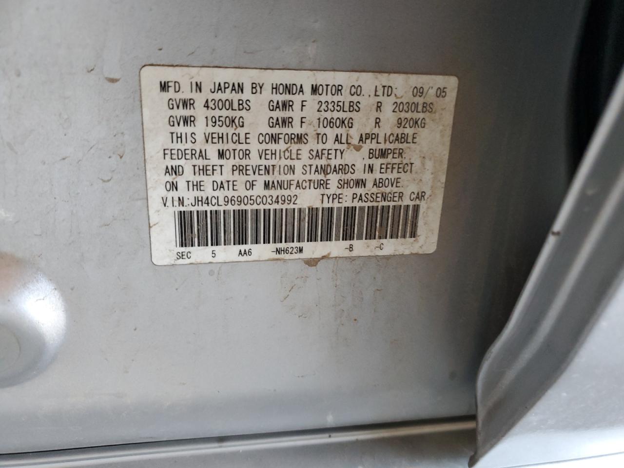 2005 Acura Tsx VIN: JH4CL96905C034992 Lot: 57050785