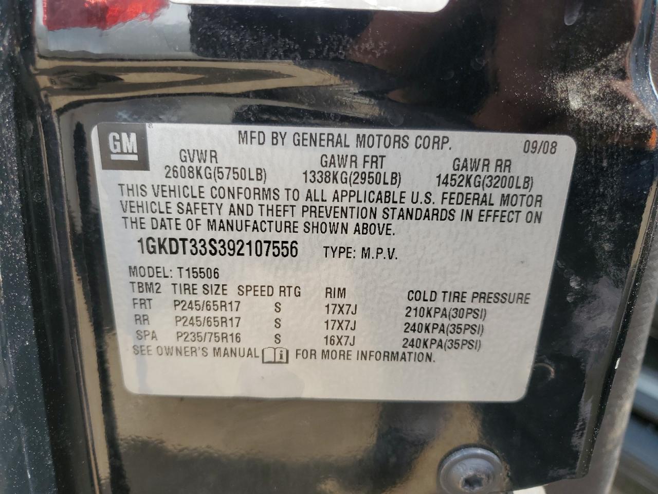 2009 GMC Envoy Sle VIN: 1GKDT33S392107556 Lot: 56936635