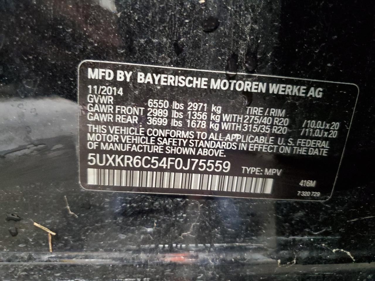 2015 BMW X5 xDrive50I VIN: 5UXKR6C54F0J75559 Lot: 56383385