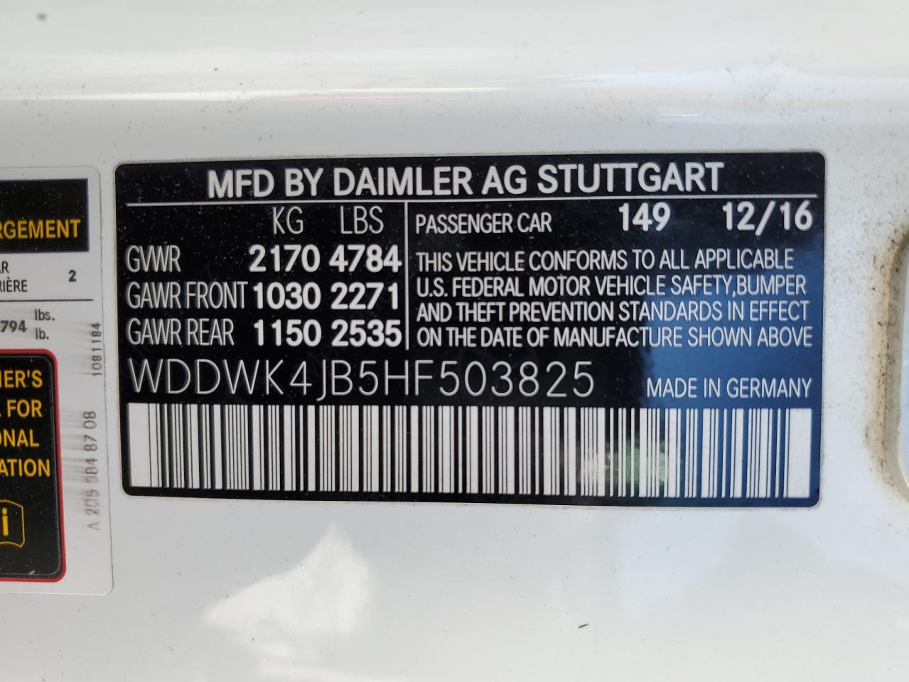 2017 Mercedes-Benz C 300 VIN: WDDWK4JB5HF503825 Lot: 56378095