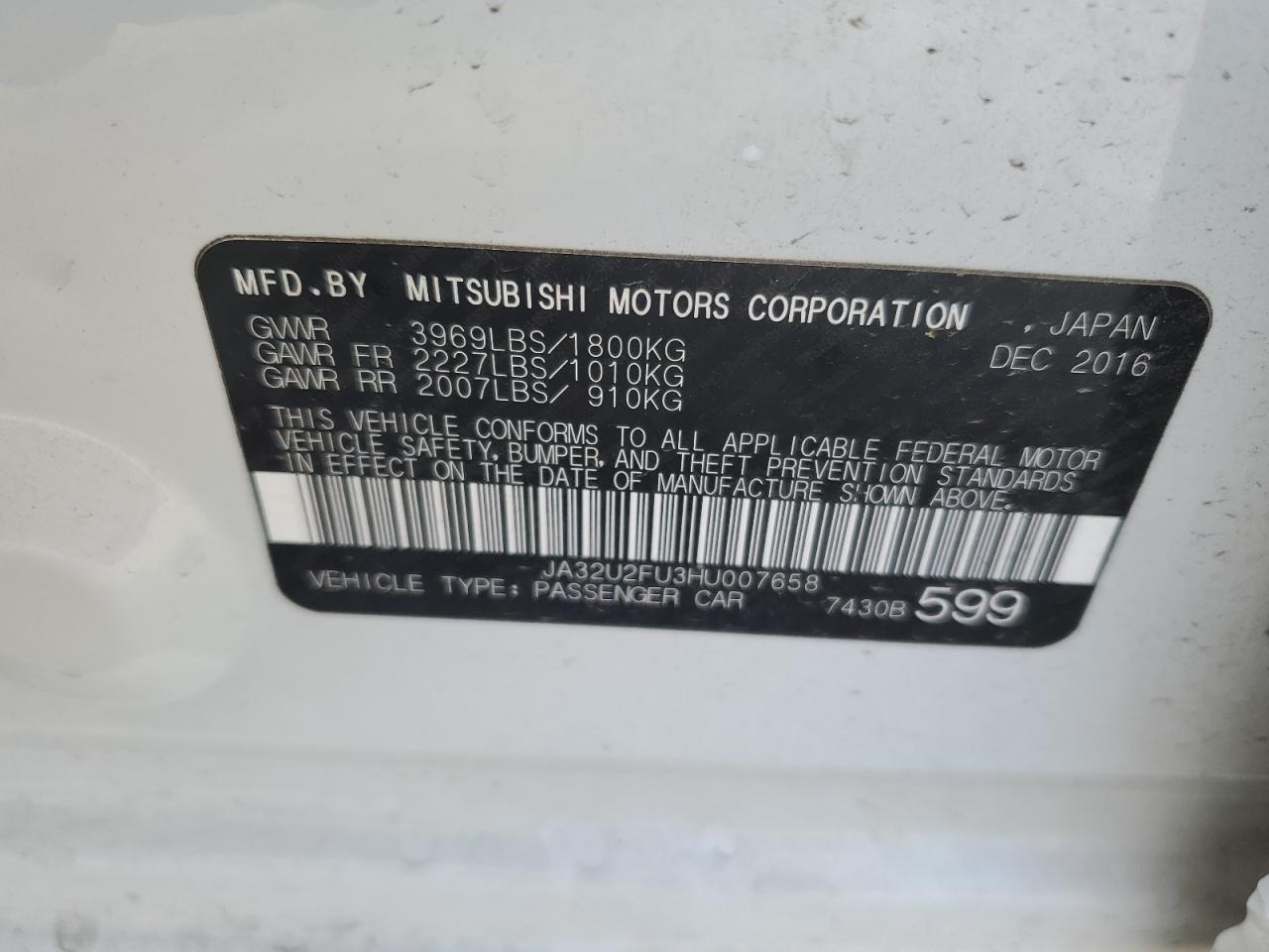 2017 Mitsubishi Lancer Es VIN: JA32U2FU3HU007658 Lot: 56602055