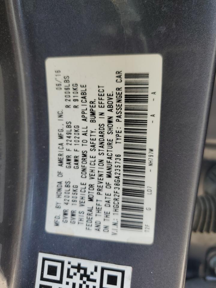 1HGCR2F38GA235736 HONDA ACCORD 2016