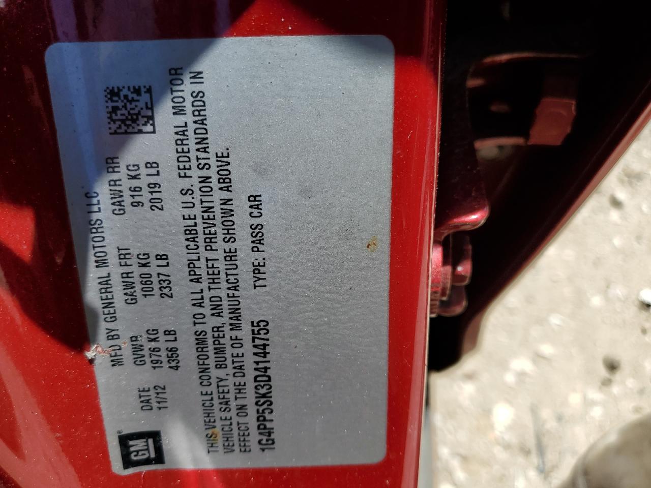 2013 Buick Verano VIN: 1G4PP5SK3D4144755 Lot: 56640505
