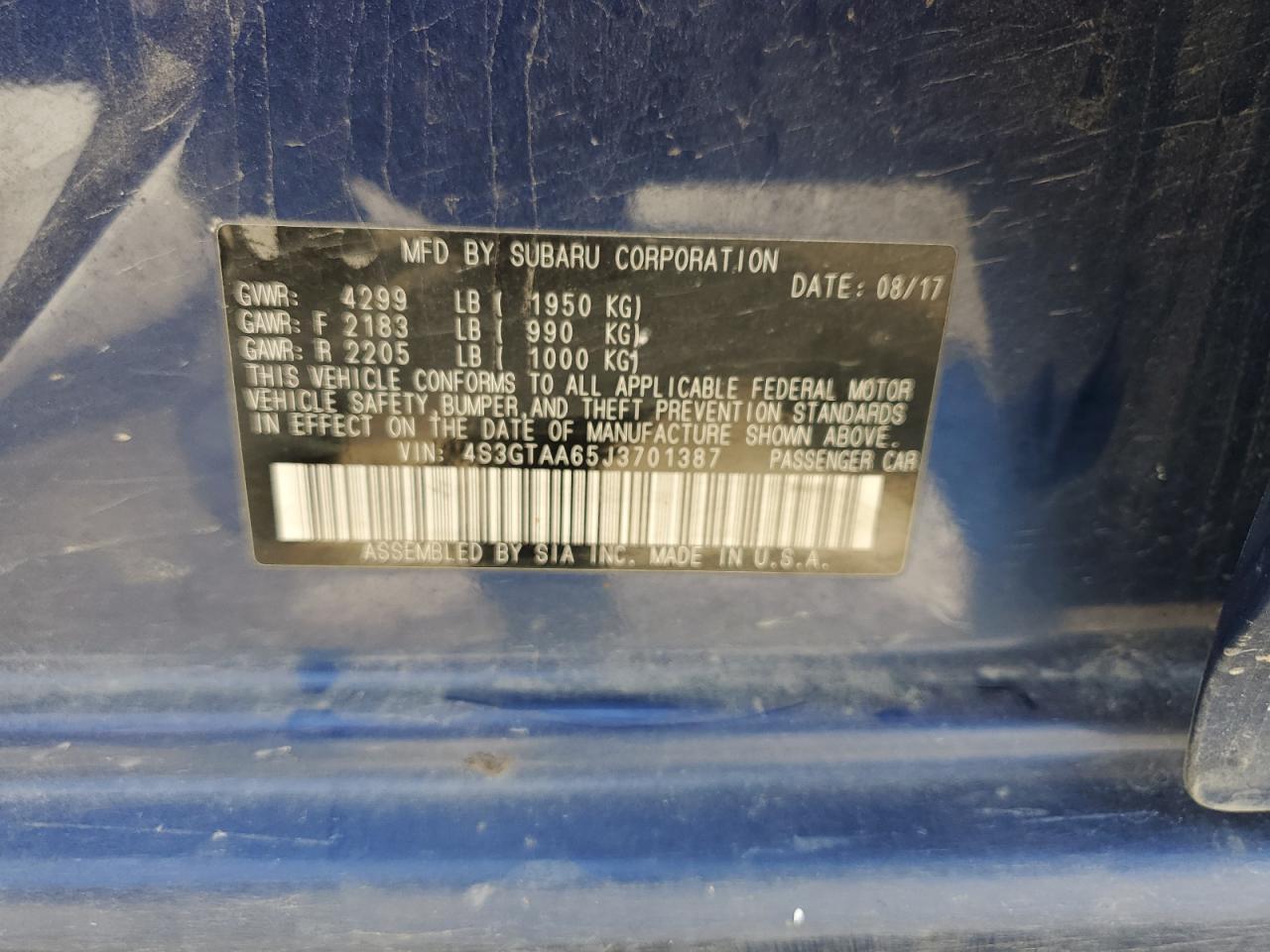 2018 Subaru Impreza VIN: 4S3GTAA65J3701387 Lot: 56965945