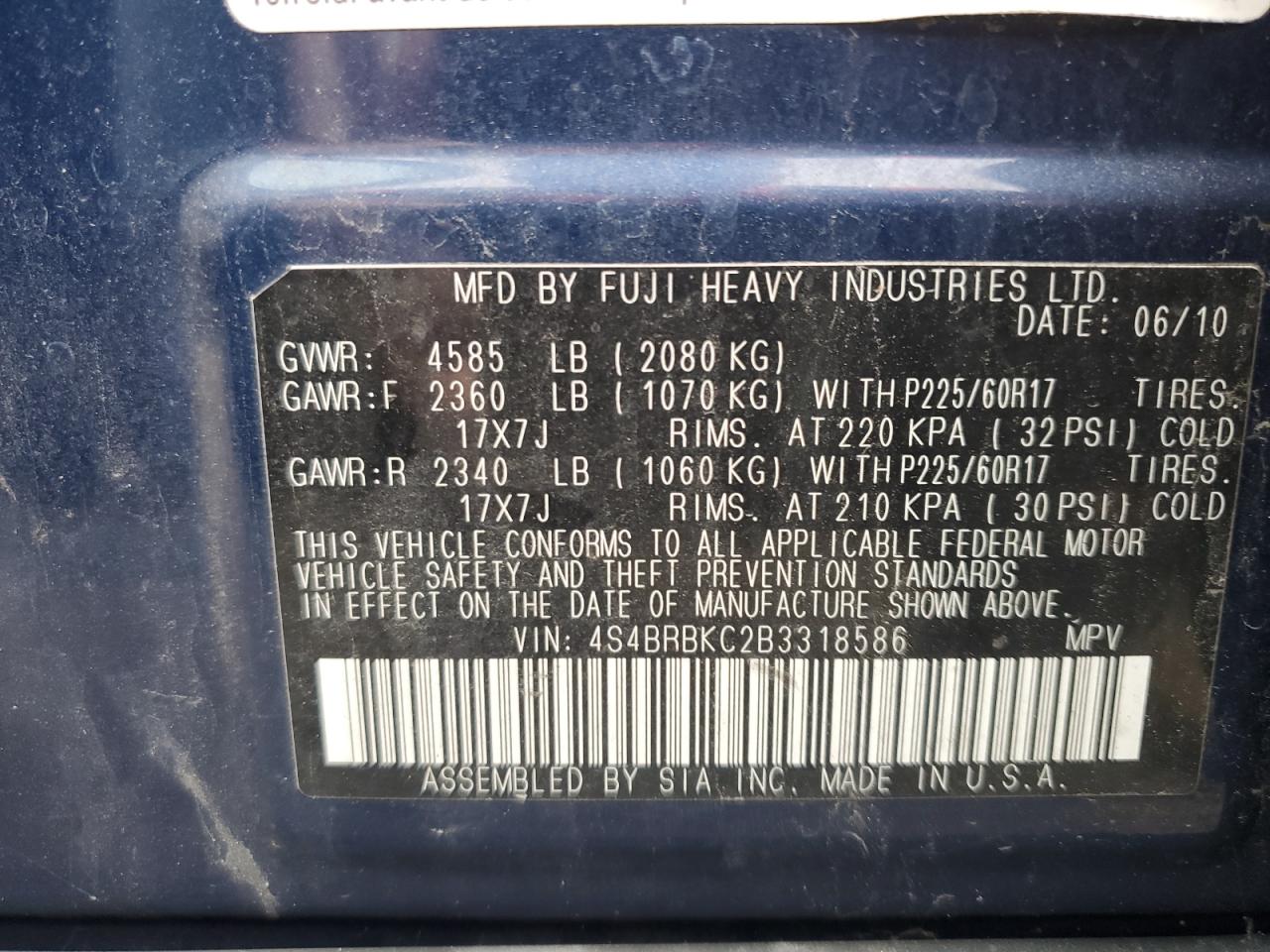 2012 Subaru Outback 2.5I Limited VIN: 4S4BRBKC2B3318586 Lot: 57698475