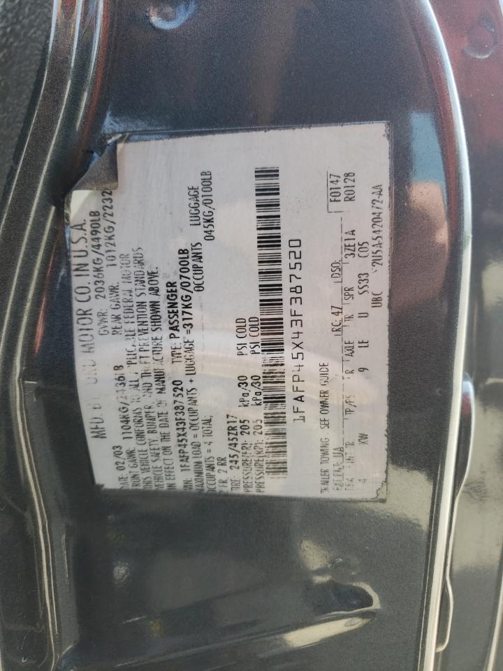 2003 Ford Mustang Gt VIN: 1FAFP45X43F387520 Lot: 56302185