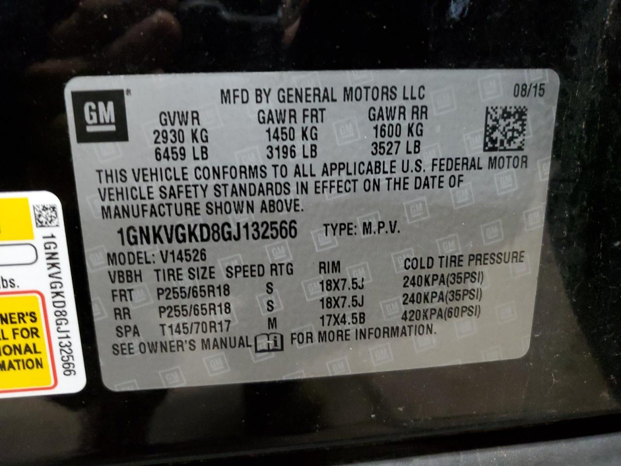 1GNKVGKD8GJ132566 CHEVROLET TRAVERSE 2016