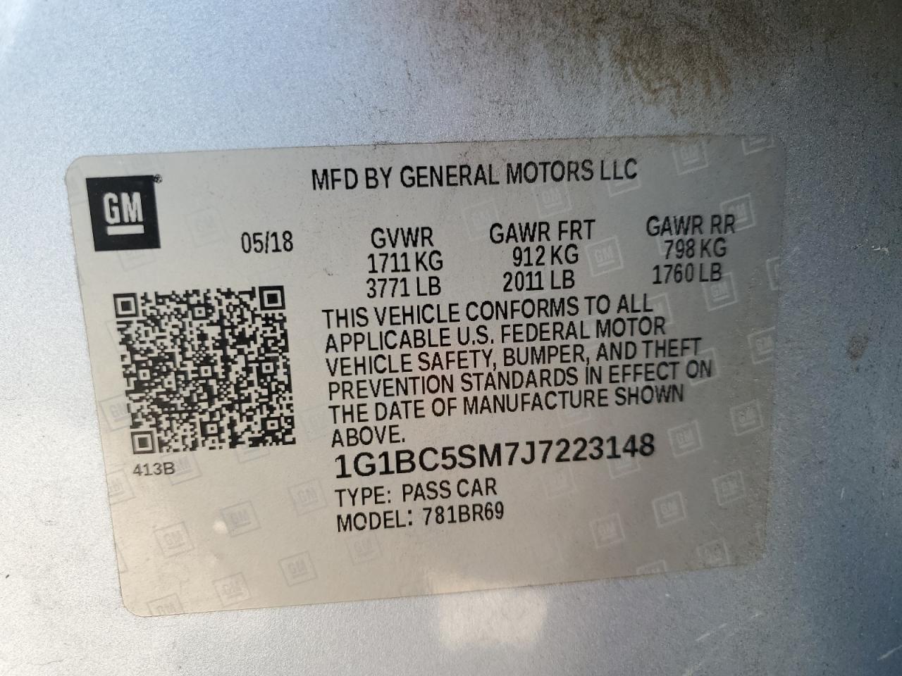 1G1BC5SM7J7223148 CHEVROLET CRUZE 2018