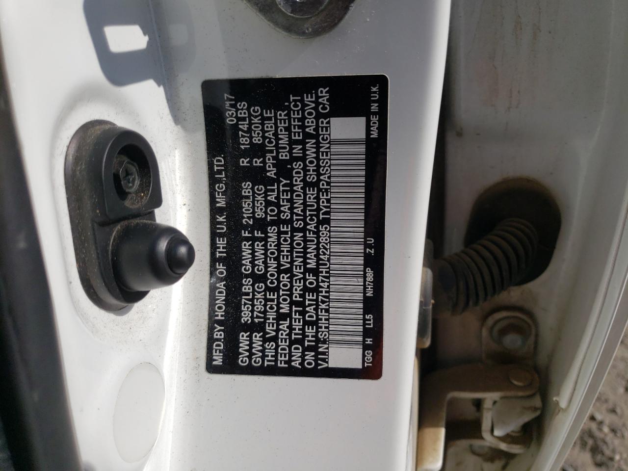 SHHFK7H47HU422895 HONDA CIVIC 2017