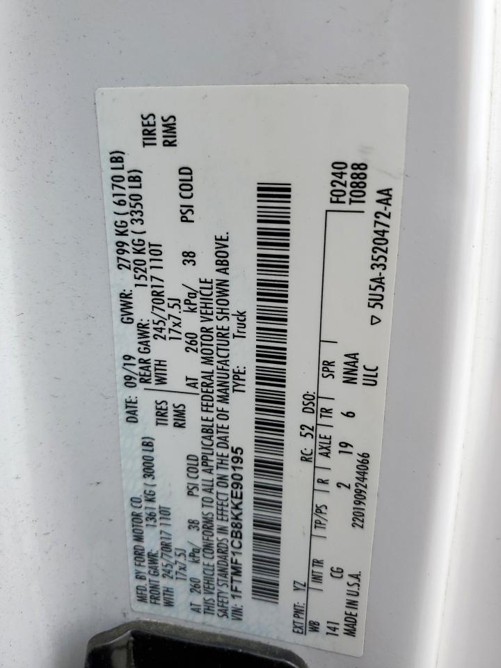 2019 Ford F150 VIN: 1FTMF1CB8KKE90195 Lot: 58035355