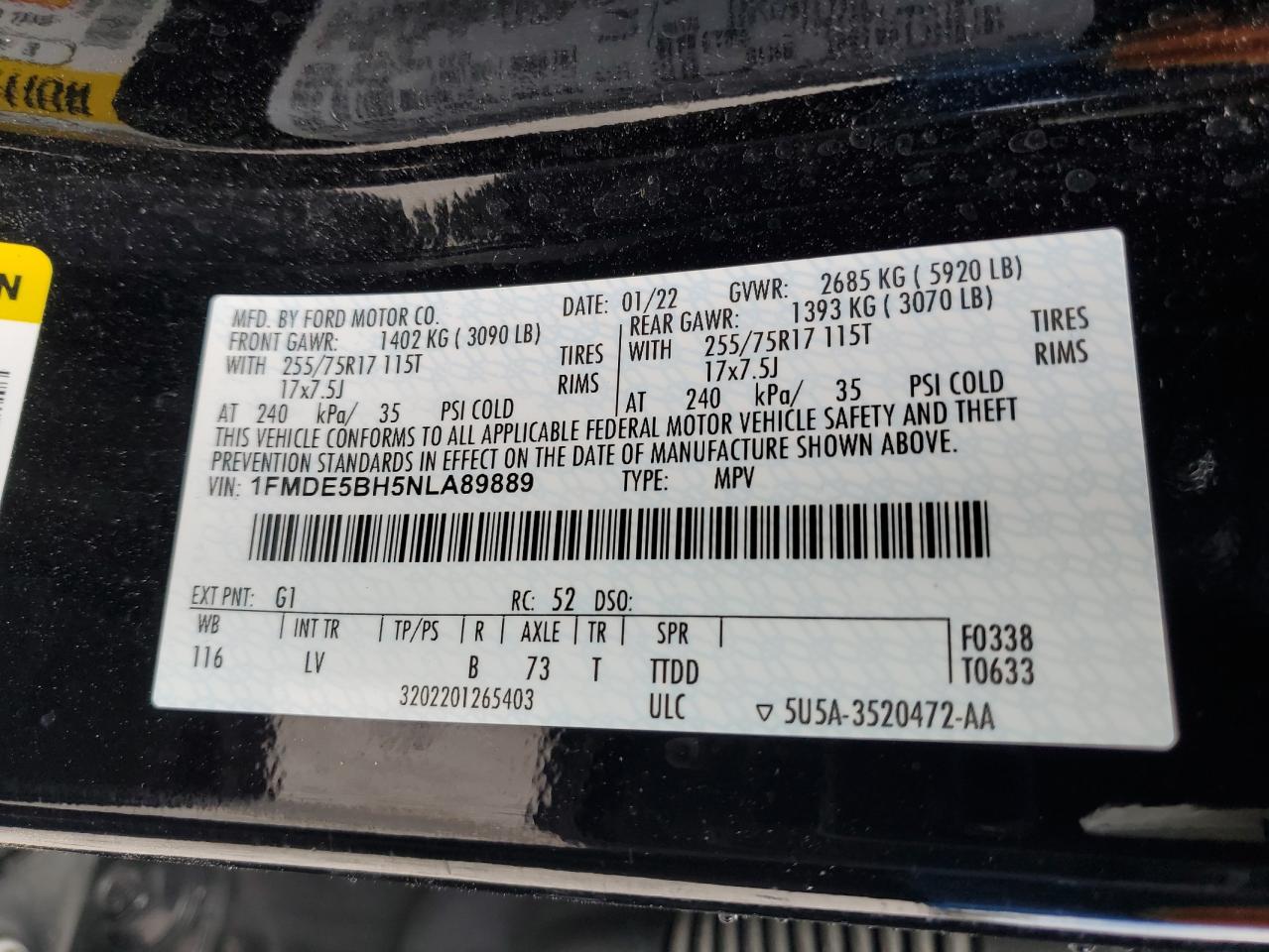 2022 Ford Bronco Base VIN: 1FMDE5BH5NLA89889 Lot: 56490255