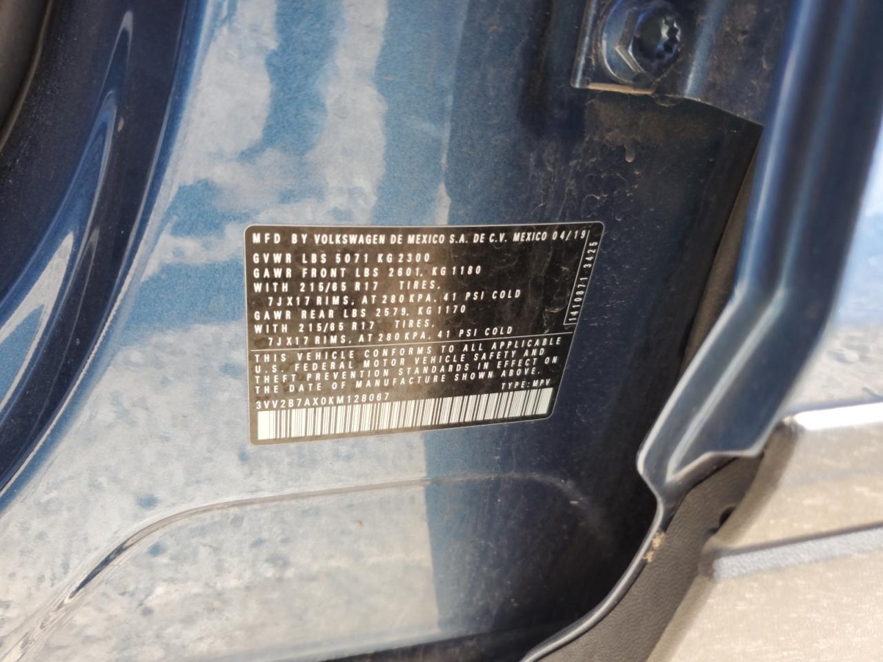 2019 Volkswagen Tiguan Se VIN: 3VV2B7AX0KM128067 Lot: 56744075