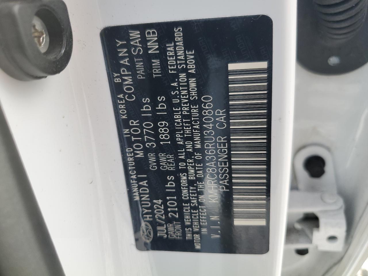 2024 Hyundai Venue Sel VIN: KMHRC8A36RU340860 Lot: 57362765