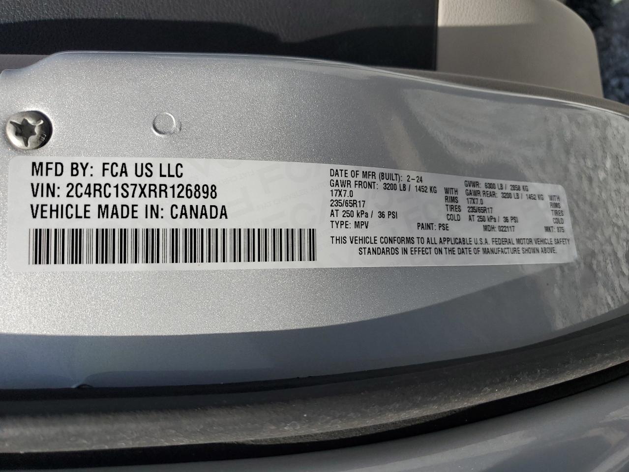 2024 Chrysler Pacifica Hybrid Select VIN: 2C4RC1S7XRR126898 Lot: 56998225
