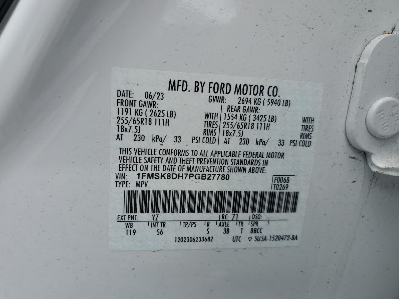 1FMSK8DH7PGB27780 FORD EXPLORER 2023