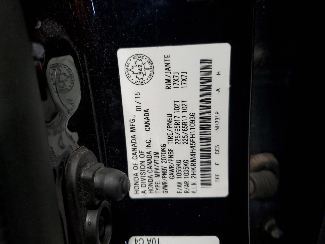 2015 Honda Cr-V Se VIN: 2HKRM4H45FH110936 Lot: 57304895