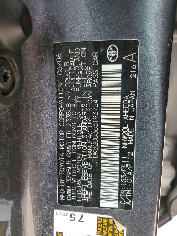 2006 Toyota Prius VIN: JTDKB20U363193754 Lot: 58397215