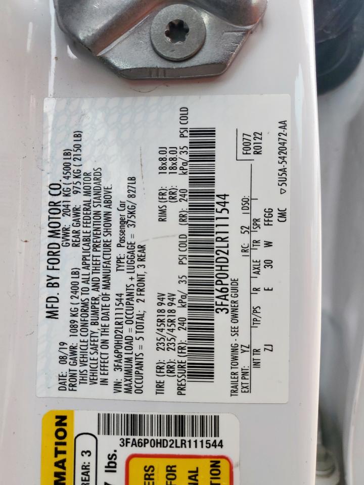 3FA6P0HD2LR111544 FORD FUSION 2020
