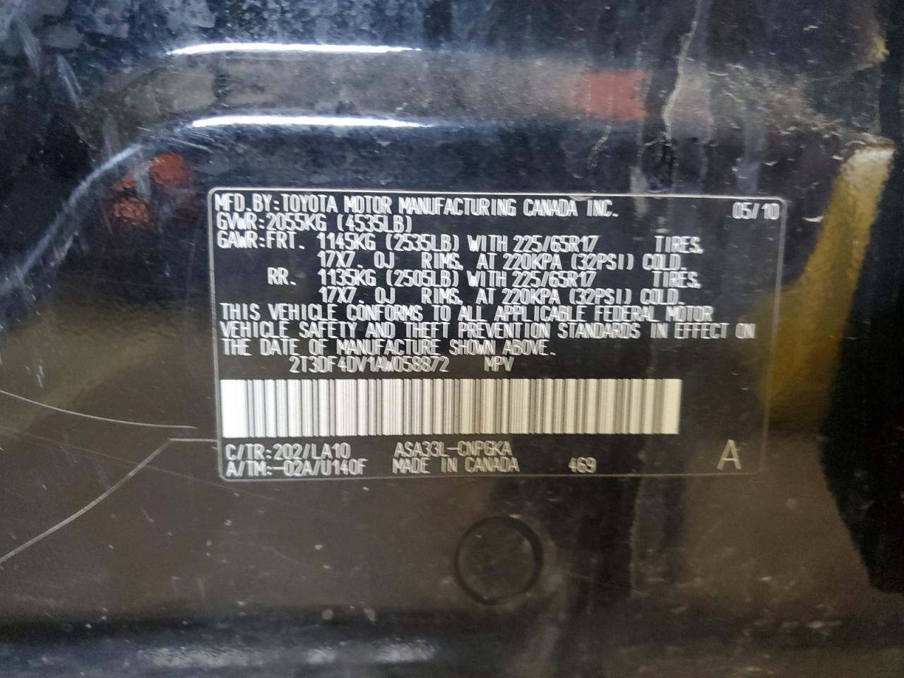 2010 Toyota Rav4 Limited VIN: 2T3DF4DV1AW058872 Lot: 57203315