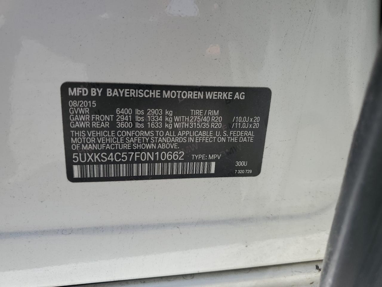 2015 BMW X5 xDrive35D VIN: 5UXKS4C57F0N10662 Lot: 57318135