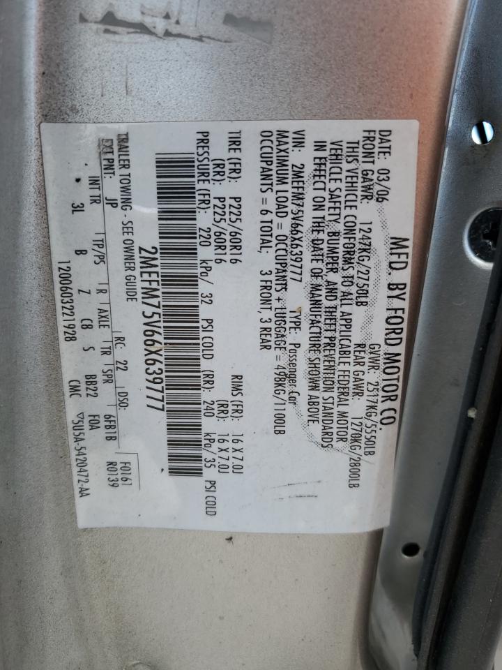 2006 Mercury Grand Marquis Ls VIN: 2MEFM75V66X639777 Lot: 58895685