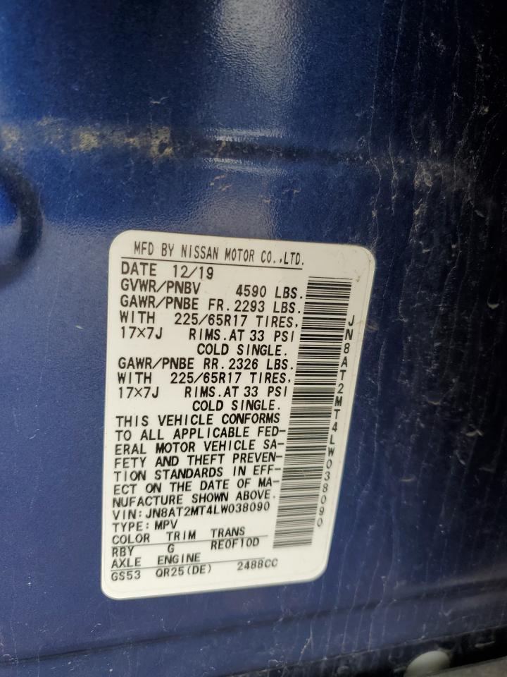 2020 Nissan Rogue S VIN: JN8AT2MT4LW038090 Lot: 56514615