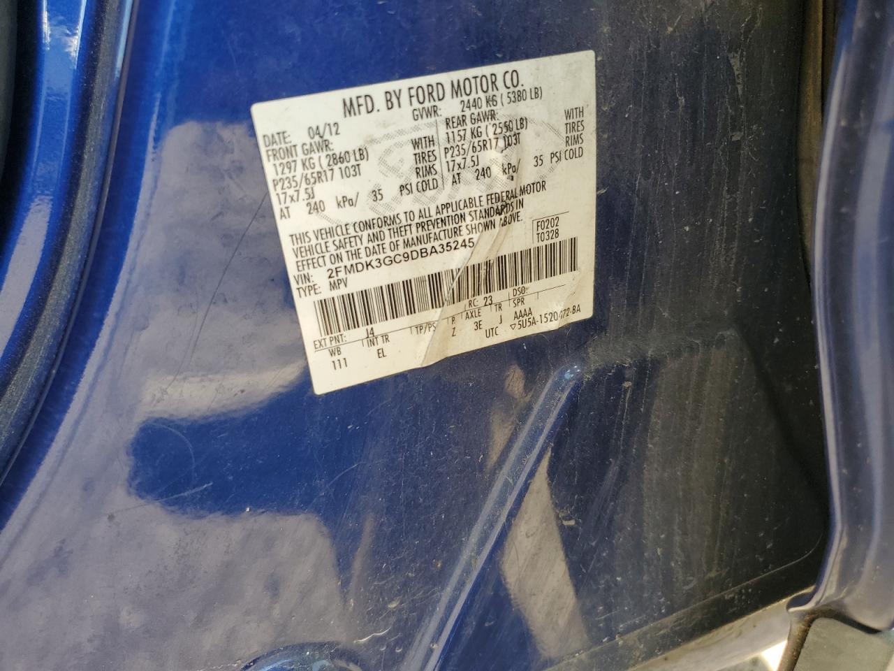 2013 Ford Edge Se VIN: 2FMDK3GC9DBA35245 Lot: 56801195