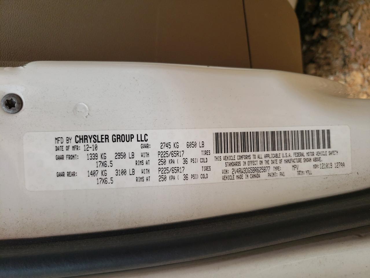 2011 Volkswagen Routan Se VIN: 2V4RW3DG5BR625877 Lot: 55287405