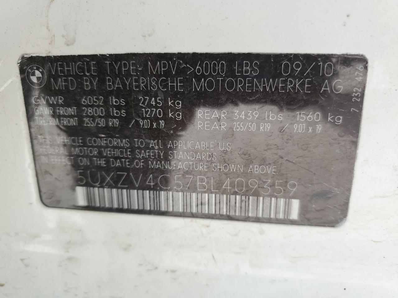 2011 BMW X5 xDrive35I VIN: 5UXZV4C57BL409359 Lot: 56382625